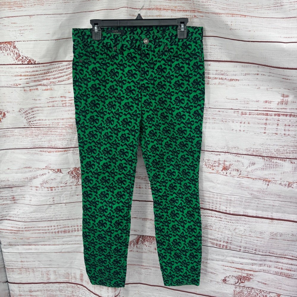 J Crew Corduroy Pants Women Size 28 Toothpick Green Black Bow Skinny Fit NEW